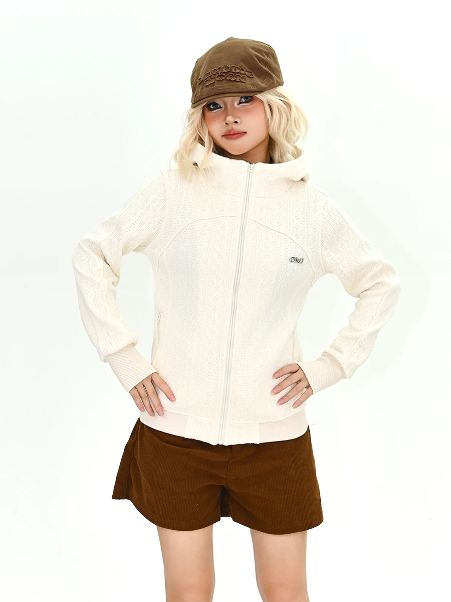 

Свободная женская вязаная толстовка с высоким воротником, весна 2026, новая модель в американском ретро-стиле, удобная уличная одежда