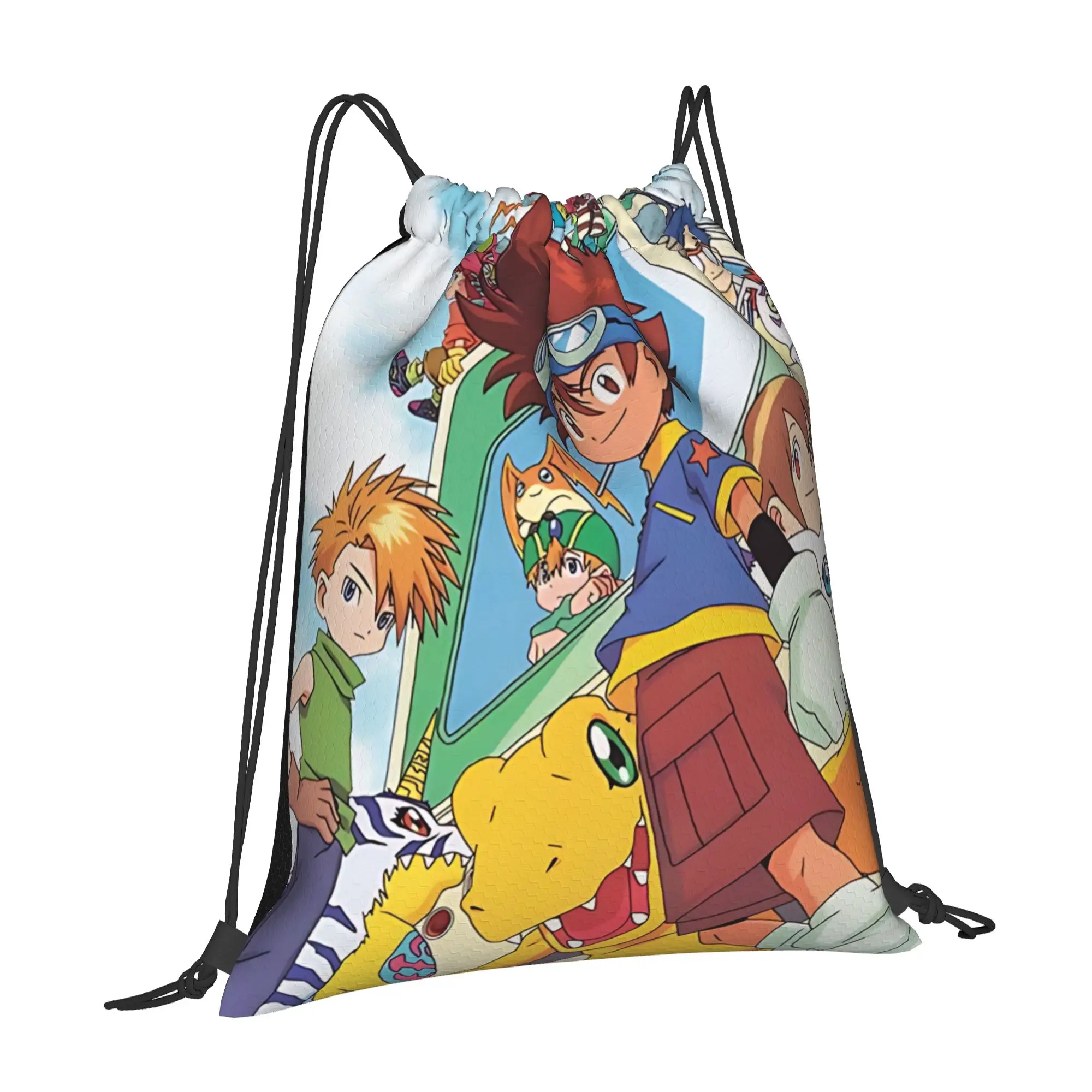 For travel Pouch Digital Monster  Kawaii Drawstring Bags Shopping Shoe Clothes Storage Multi-function Teen Portable Rucksack