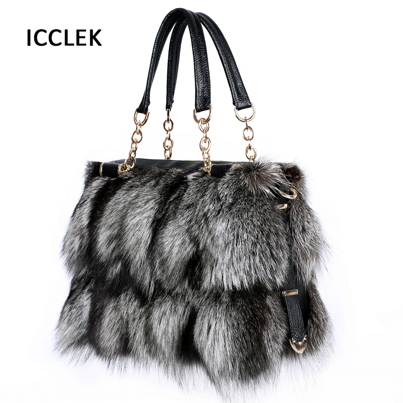 

Fashion Women Handbags Real Fox Fur Crossbody Bags Genuine Leather Shoulder Bag Lady Handbag