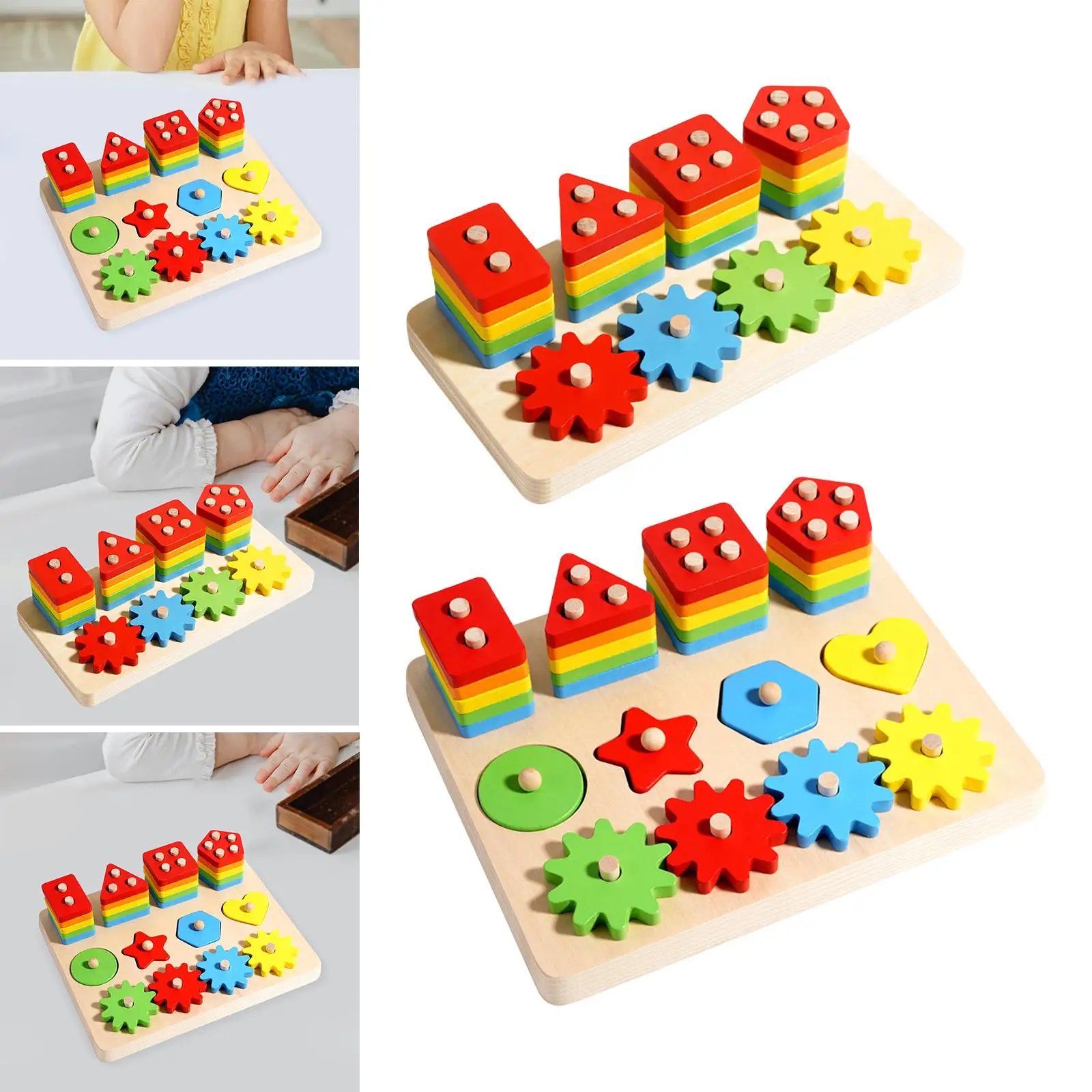 Wooden Sorting Stacking Toy Sensory Stocking Stuffers Color Recognition Creative Learning Puzzles for Girls Boys Toddlers