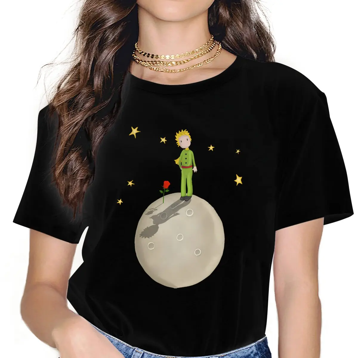 Little Prince Fox Cartoon Girls T Shirt Kawaii Female Tops Polyester Harajuku Kawaii Y2k Tees Ladies Tshirt