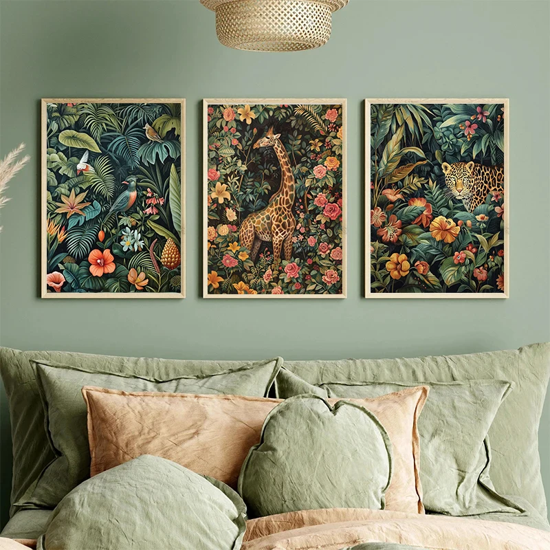 Tropical Jungle Wild Leopard Botanical Animals Artwork by Henri Rousseau Poster Canvas Painting Wall Art Pictures Home Decor