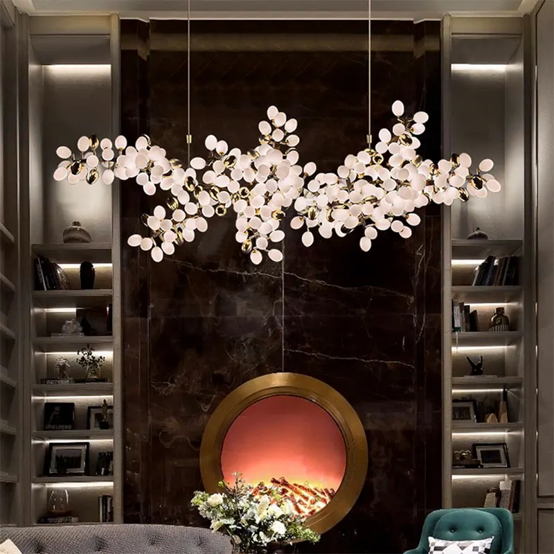 Golden Creative LED Grape Glass Pendant Light for Living Room, Dining Room Indoor Ceiling Decorative Lighting Fixtures.