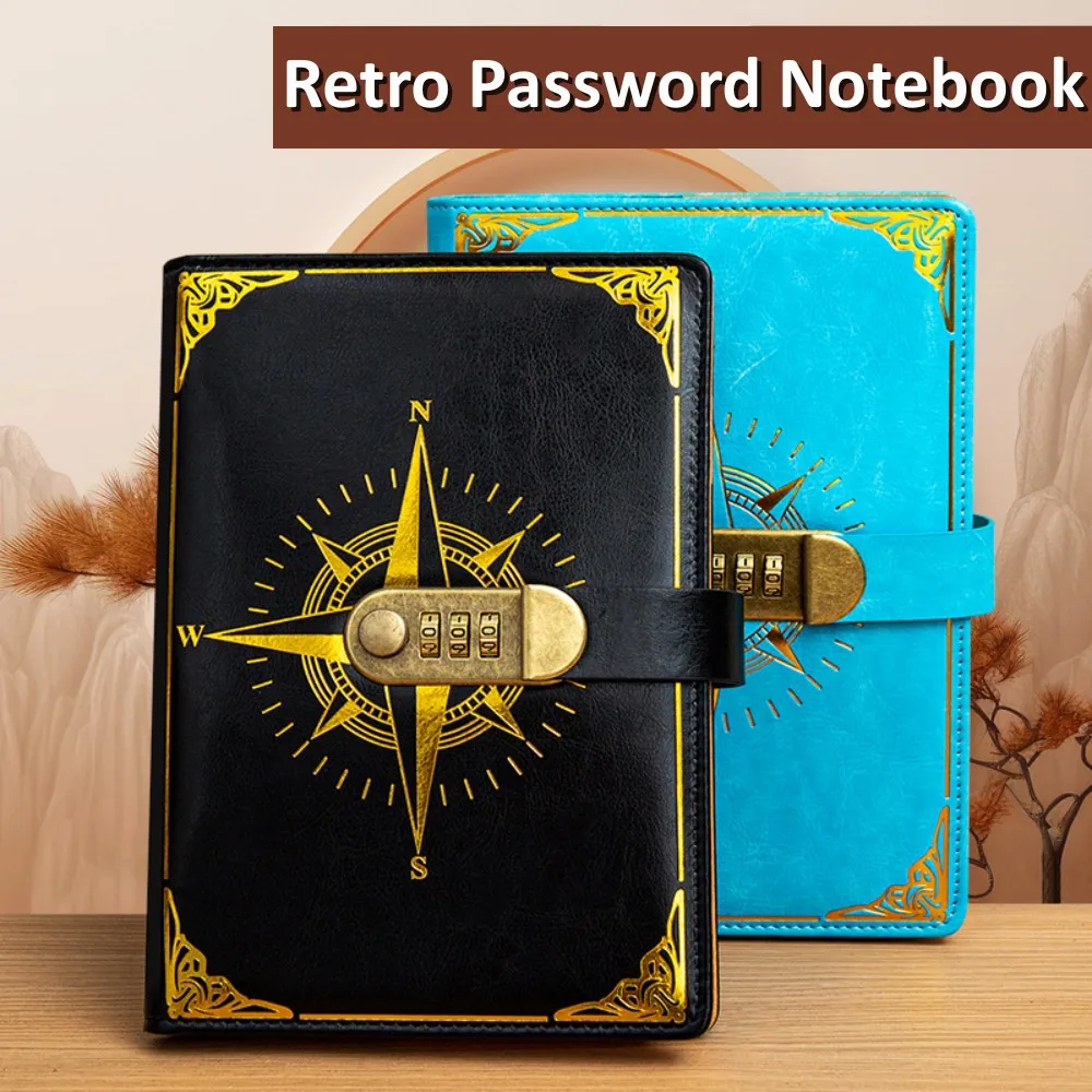 A5 200 Pages Retro Password Book with Lock Diary Thickened Creative Hand Ledger Student Notepad Stationery Notebook Binder