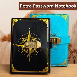 Livro de senhas retro com bloqueio, Diário engrosse, Creative Hand Ledger, Student Notepad, Papelaria, Notebook Binder, A5, 200 páginas