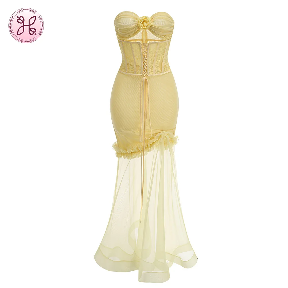 فستان بوستير مثير برباط أمامي لعام 2025 |   ثوب لوحة شفافة الأزهار |   فستان سهرة ماكسي أوروبي أمريكي