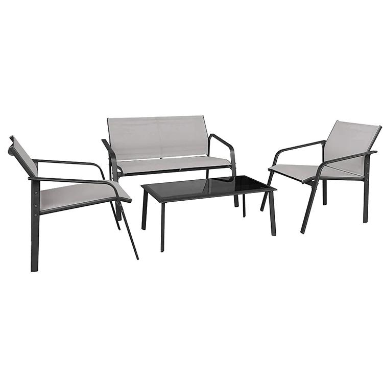 

Silver gray 4 Pieces Outdoor Patio Sofa Furniture Set Textile Balcony Bistro Set Modern Conversation chair table Set