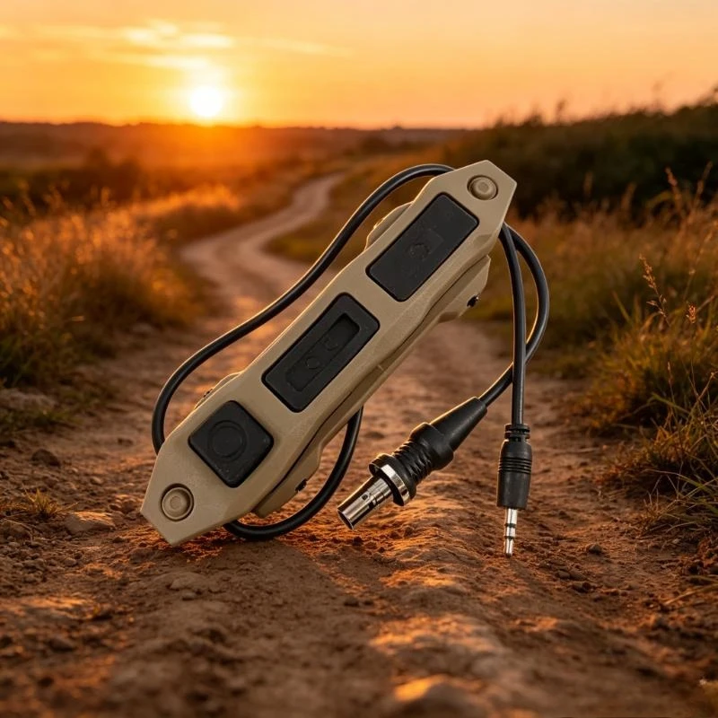 Tactical Wire‑Controlled Remote Pressure Switch Dual Button, toy model flashlight accessory with dual 2.5mm audio plugs