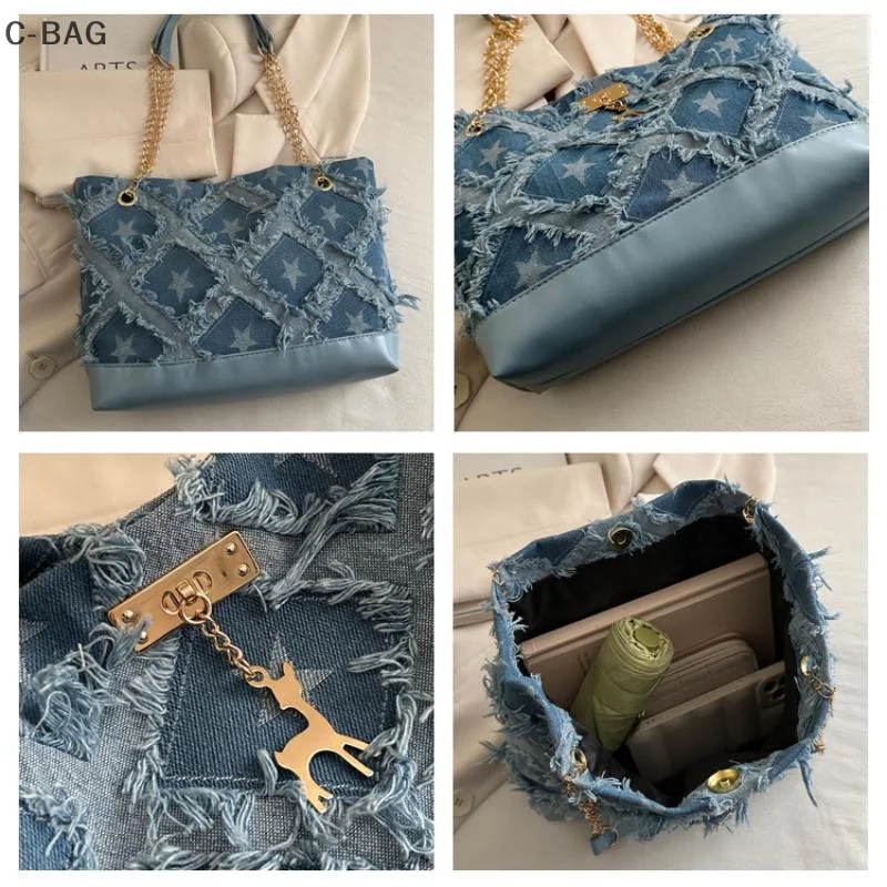 

Женская персонализированная винтажная джинсовая сумка-тоут, большая сумка на плечо Capaci, универсальные дорожные сумки в клетку