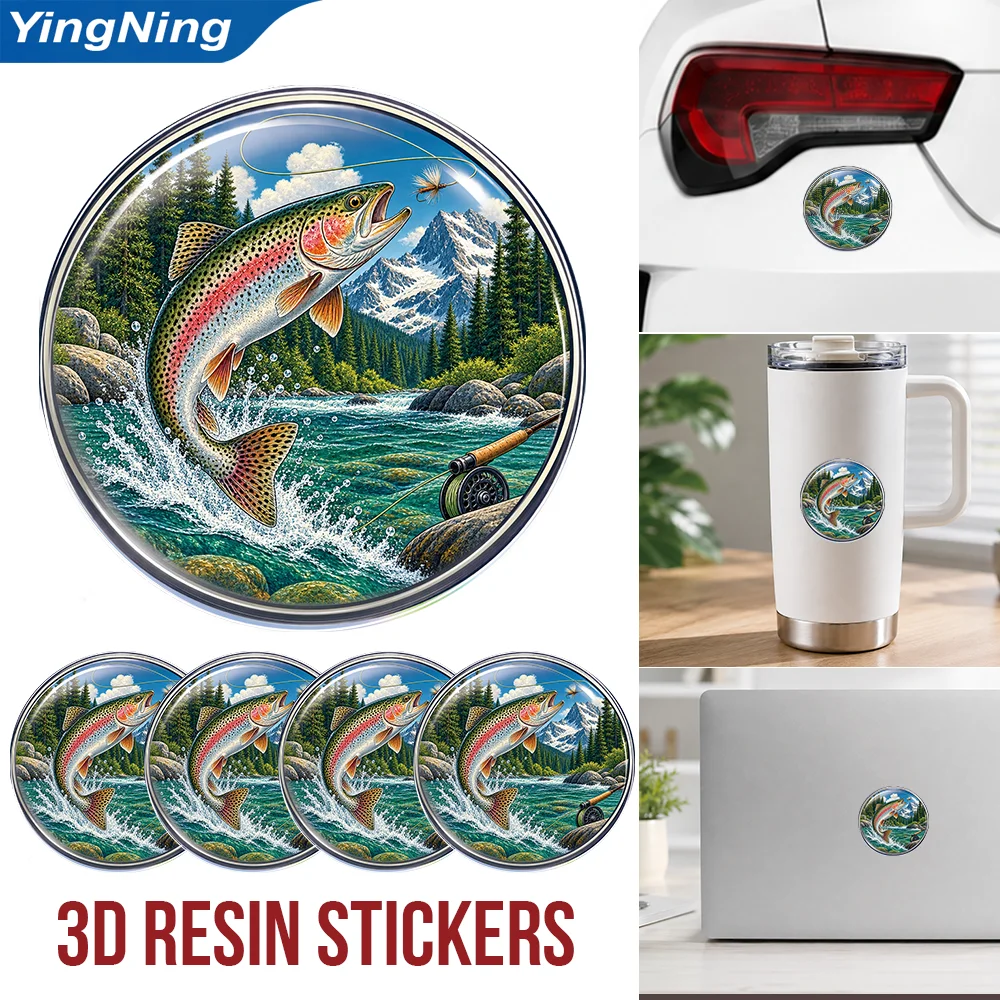 Rainbow Trout Fly Fishing 3D Resin Domed Sticker Waterproof Self Adhesive Fish Decal for Car Truck Tackle Box Cooler Angler Gift