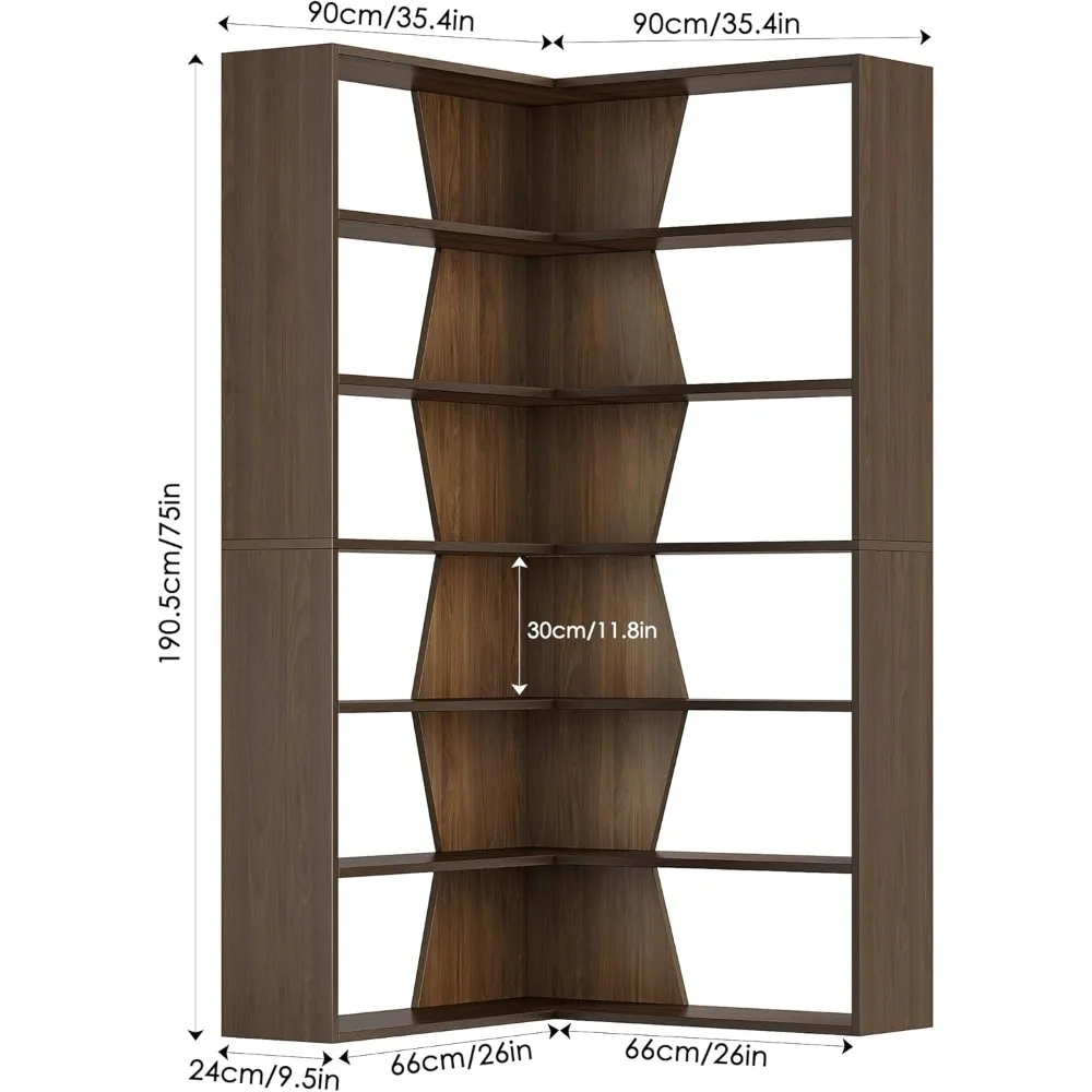 "6-Tier Modern Corner Bookshelf with Open Display Storage for Libraries and Home Offices"