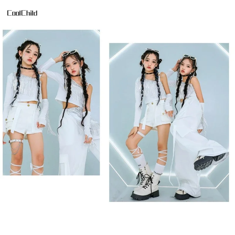 Hip Hop Girls K-pop Elegant Crop Top Shorts Street Dance Cargo Pants Kids Streetwear Child Jazz Costumes Girl Group Clothes Sets