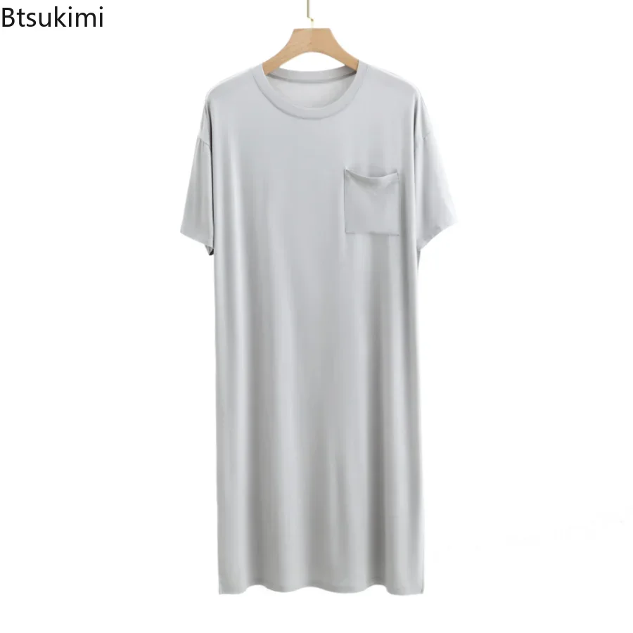 Pijama de verano para hombre, ropa de dormir informal, suave, bata de baño de manga corta, albornoz de una pieza, 2024