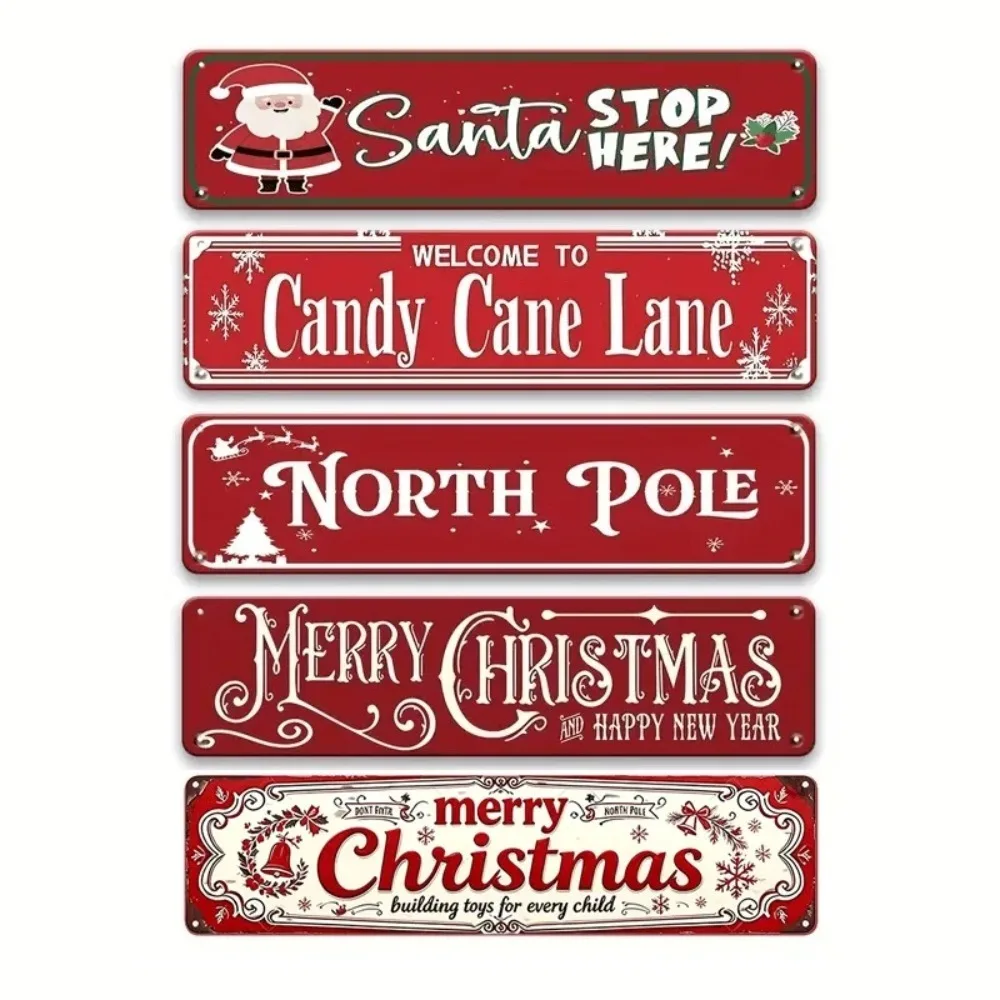 2D Flat 5‑Pack Vintage Santa Holiday Metal Sign 4x16