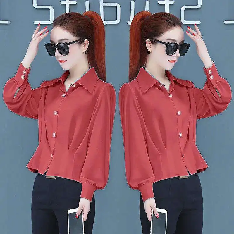 Frühling Herbst frauen Ausländischen Sle Chiffon irt Neue De Reine Farbe Vielseitig Quadrat Kragen Lange Sve Damen Bluse