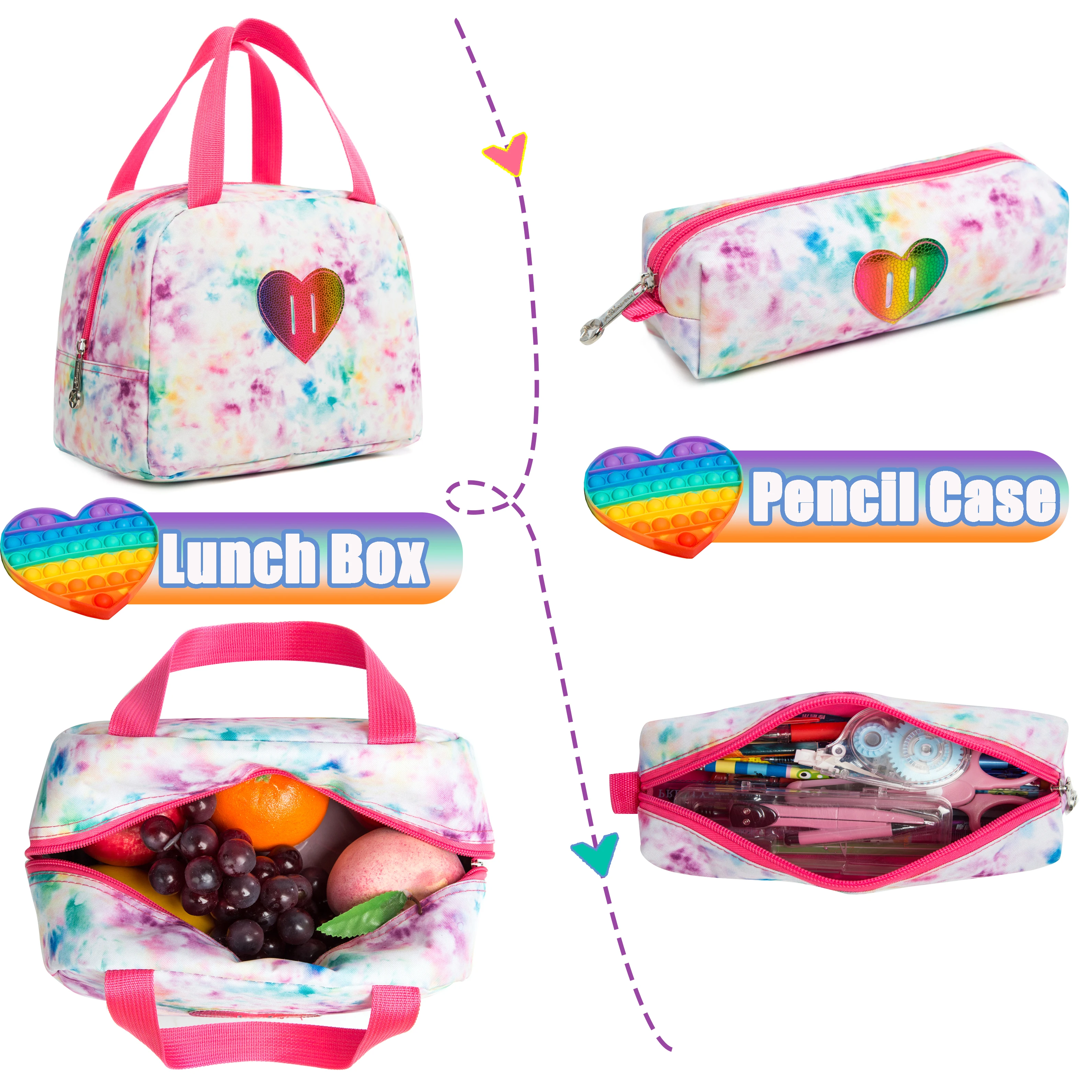 3PCS Cute Backpack for Girls School Kids Sequin Bookbag for Elementary Kindergarten Students with Lunch Box Pencil Case