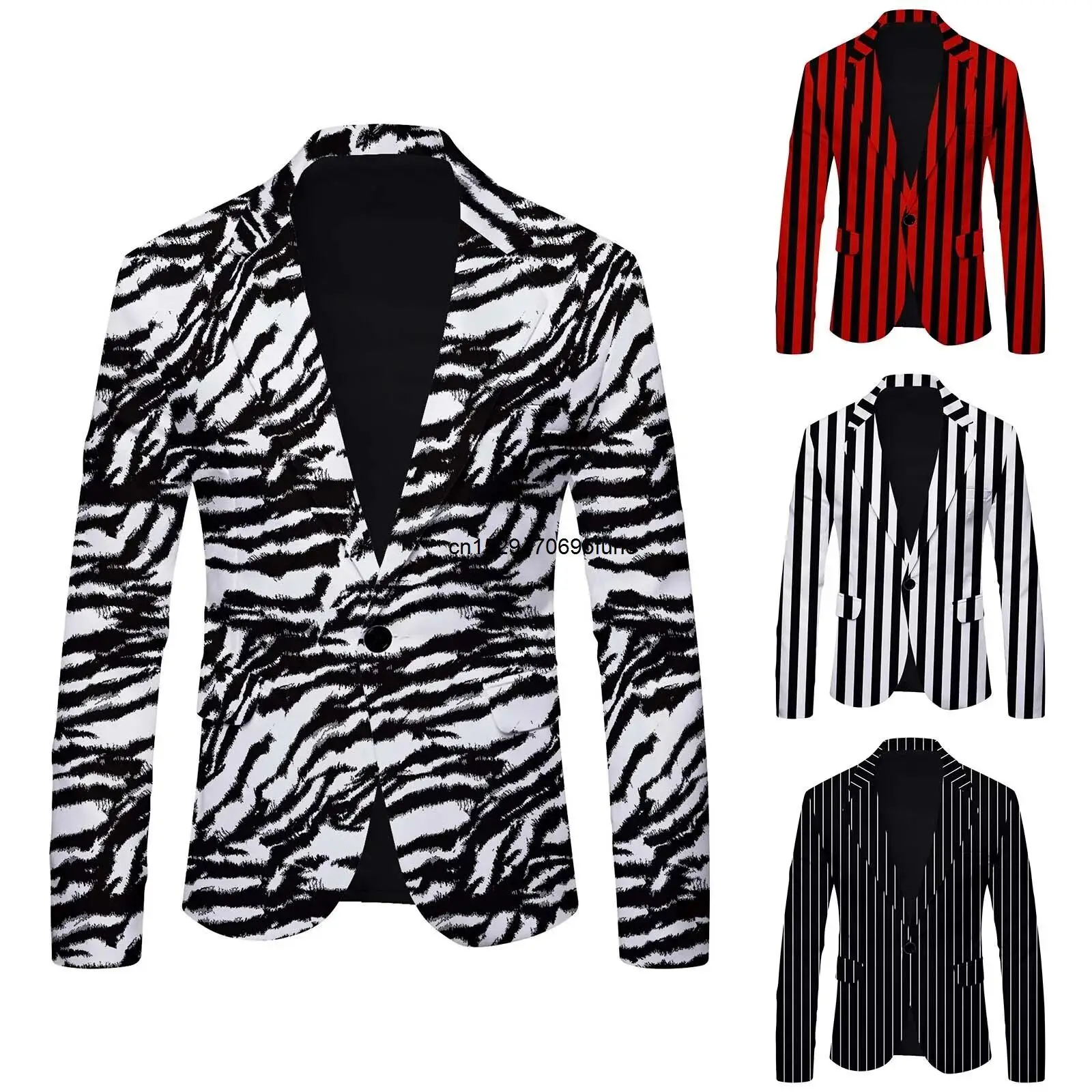 Men'S Stripe Printing Fashion Trend Suit Top Coat Casual Blazers Autumn Spring Slim Suit Jacket Clothing Tops Homme