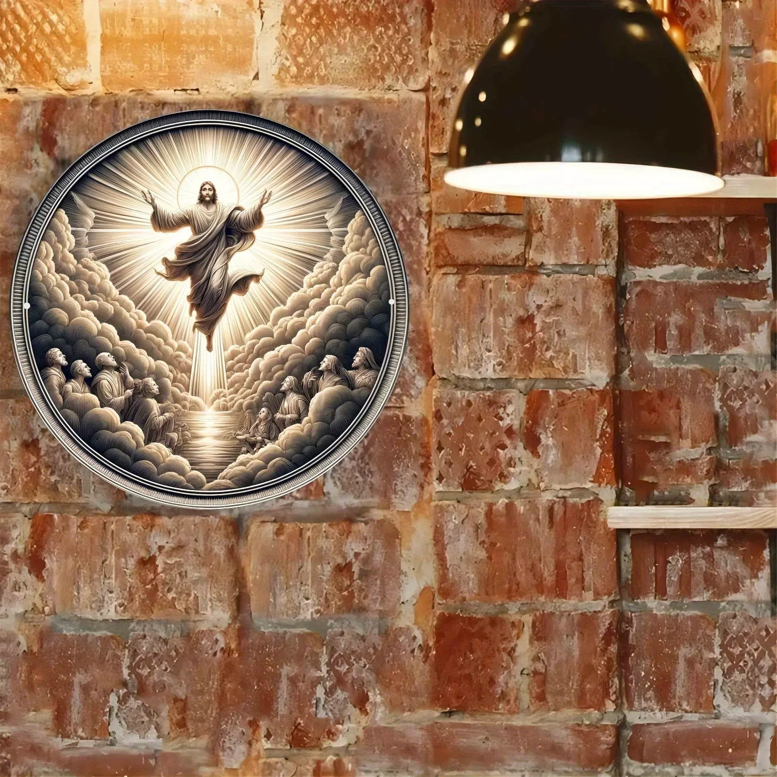 アルミニウム製の宗教的な壁の芸術,丸い2Dの宗教的なホイル,家,寝室,居間のための吊り下げ装飾