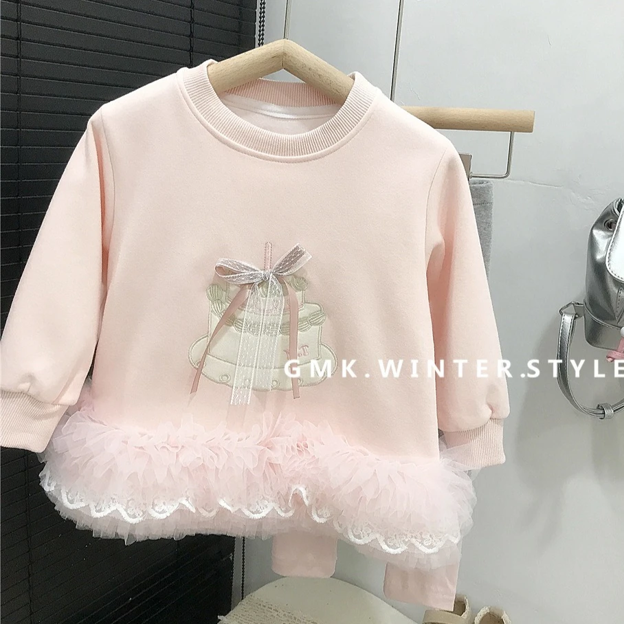 

Girls Suit 2025 Autumn and Winter New Childrens Clothing Korean Style Girl Baby Foreign Style Tie-yarn Hoodie Leggings Two-piece
