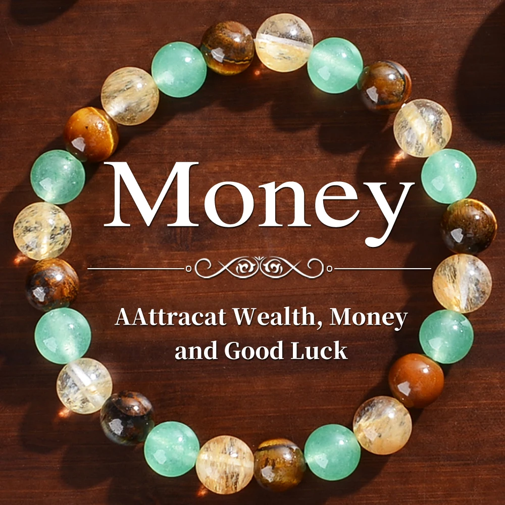 Reichtumsarmband aus Naturstein, handgefertigtes Armband mit verstellbarem elastischem Seil, Reichtum und Schutz ziehen, ideales Geschenk für Sie