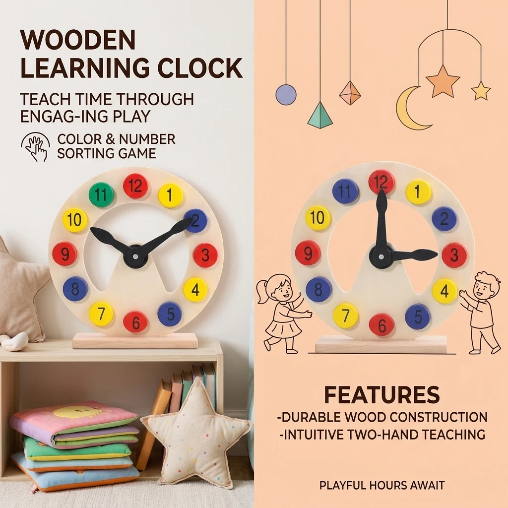 Eco-Friendly ABS Clock Puzzle Toy For Kids Time Learning with Removable Numbers and Hands Preschool Kindergarten Educational 3-6