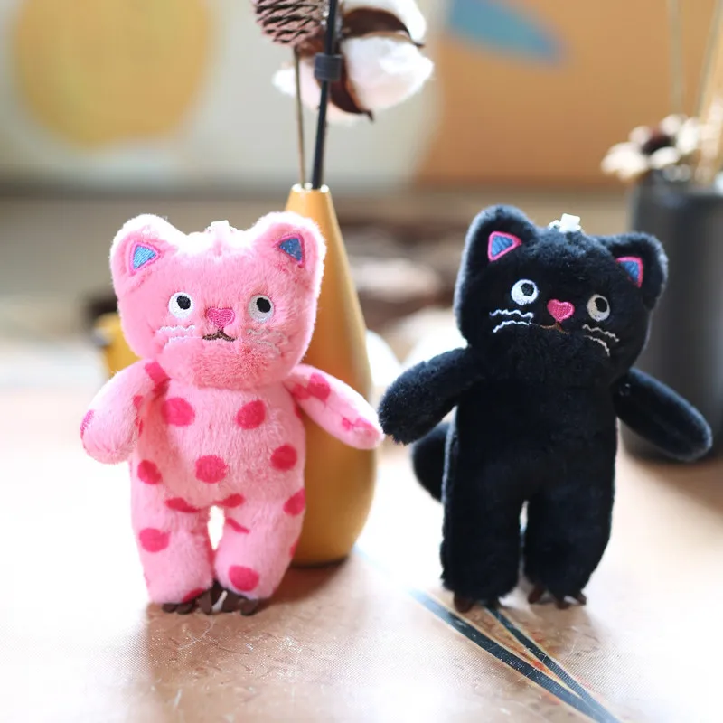 Llavero creativo de gato de lunares para bolso, llaveros de peluche de muñeco de gato pequeño de dibujos animados, colgante de peluche lindo, venta al por mayor, 2024