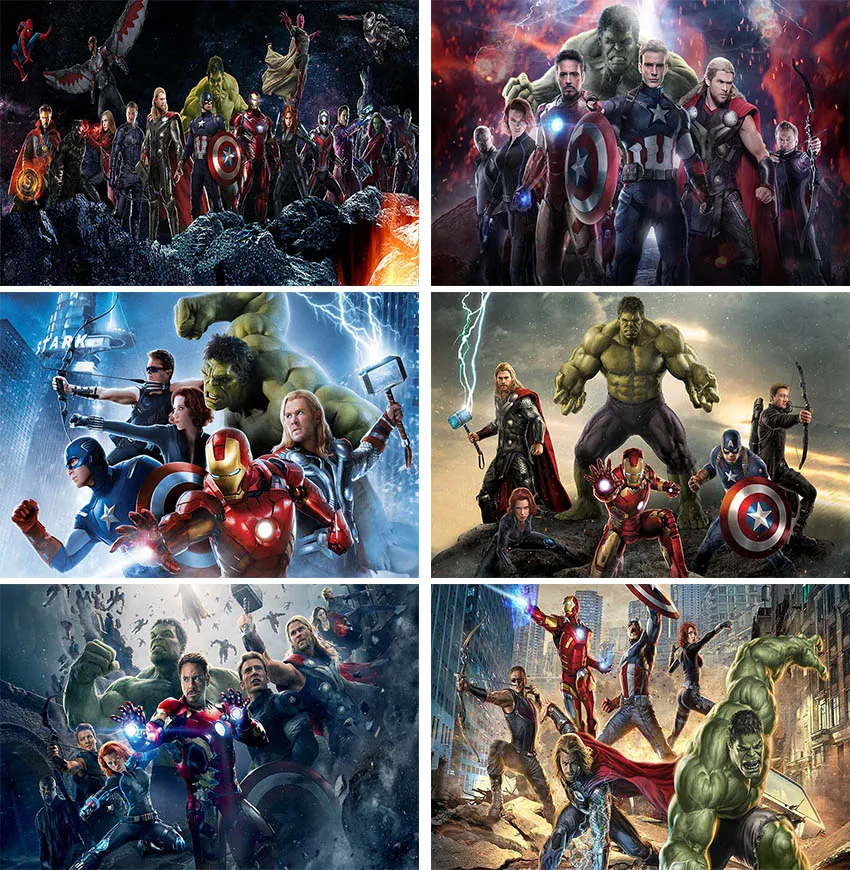 Marvel Avengers Background Superheros Birthday Party Theme Cosplay Photographic Props Boy Wallpaper Hulk Ironman Thor Spiderman