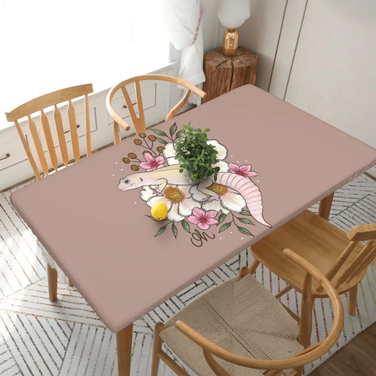 Leopard Gecko Murphy's With Florals Custom Rectangular Tablecloth Oilproof Table Cover for Festival Decorations Table Cloth