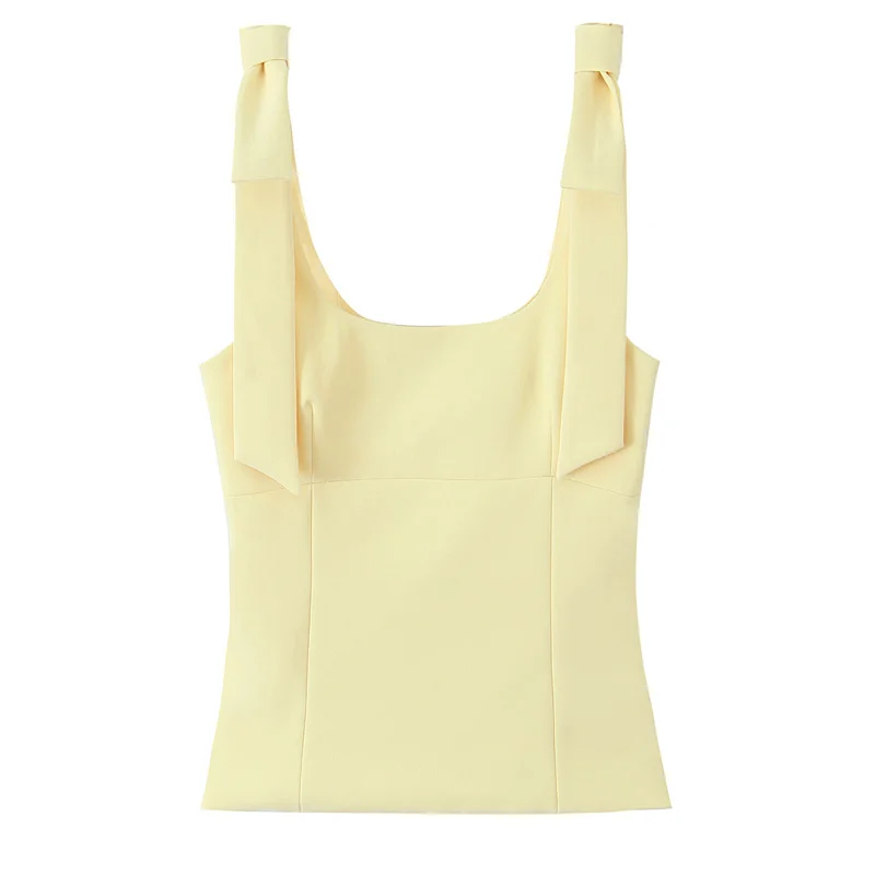 HXAO Yellow Crop Top Women Summer Sleeveelss Butterfly Top Woman Cuteore Bow White Camisole Top Backless Women's Tanks Top 088 image 3