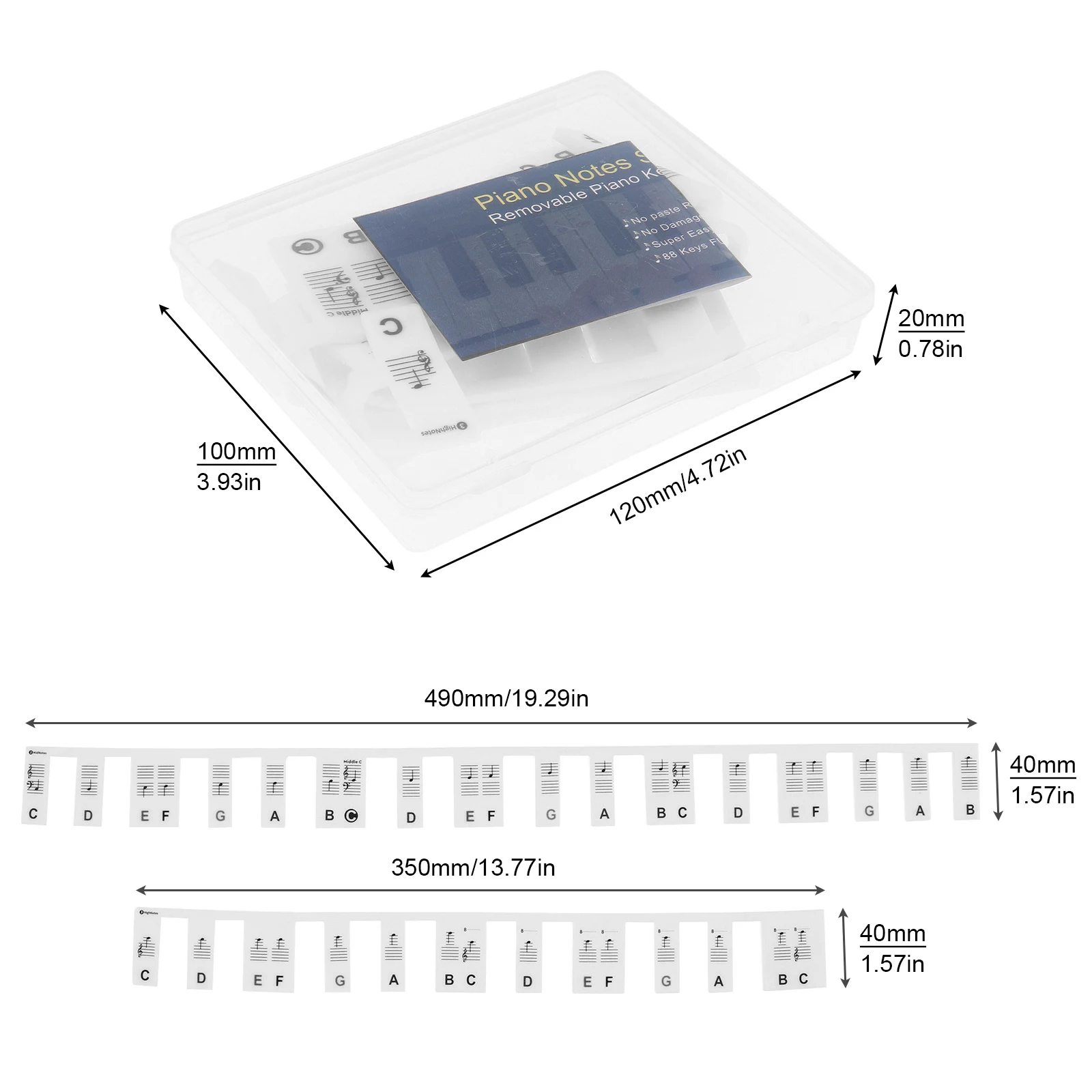 61 Keys Piano Note Marker Silicone Strips Free Paste No Glue Overlay Type  for Beginners / Kids with Case