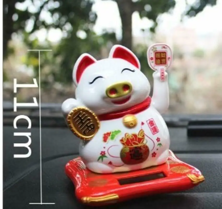 kids toys Solar Powered Welcoming Lucky Beckoning Fortune Pig Car Home Decoration White