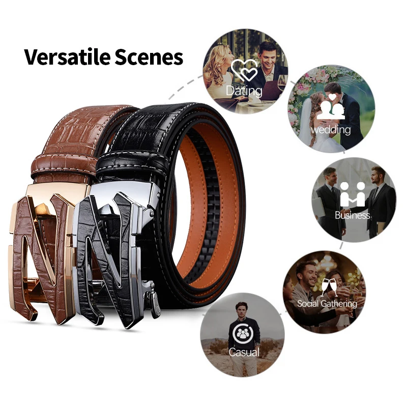 HCDW Brand belt for men's Automatic genuine leather Brown trouser belts male Work Black Fashion Luxury designer Golf belt man