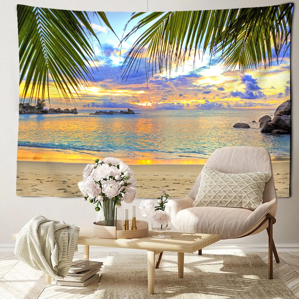 Beach Coconut Tree Landscape Tapestry Wall Hanging Tropical Scenery Art Bohemia Living Room Bedroom Home Decor