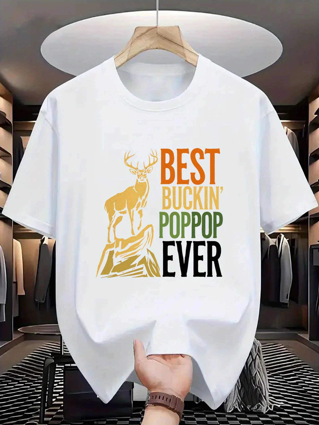 

100% Cotton Men's T-Shirt Funny Deer Hunting Gift for Grandpa Humorous Deer Mountain Graphic Print Casual Short Sleeve Tee