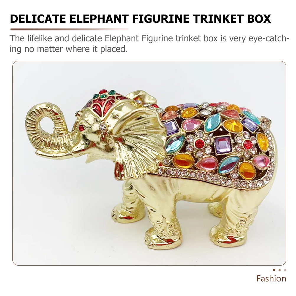 

Jewelry Storage Box Elephant Alloy Trinket Case Vintage Decor Enameled Organizer Dresser Figurine Decorative Accessories