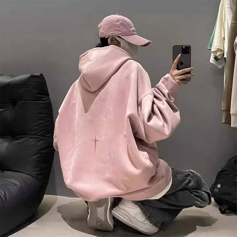 

Мужская замшевая толстовка с капюшоном большого размера 300 Pou Hong Kong Sle, тяжелое осенне-зимнее пальто, модная верхняя одежда для пар