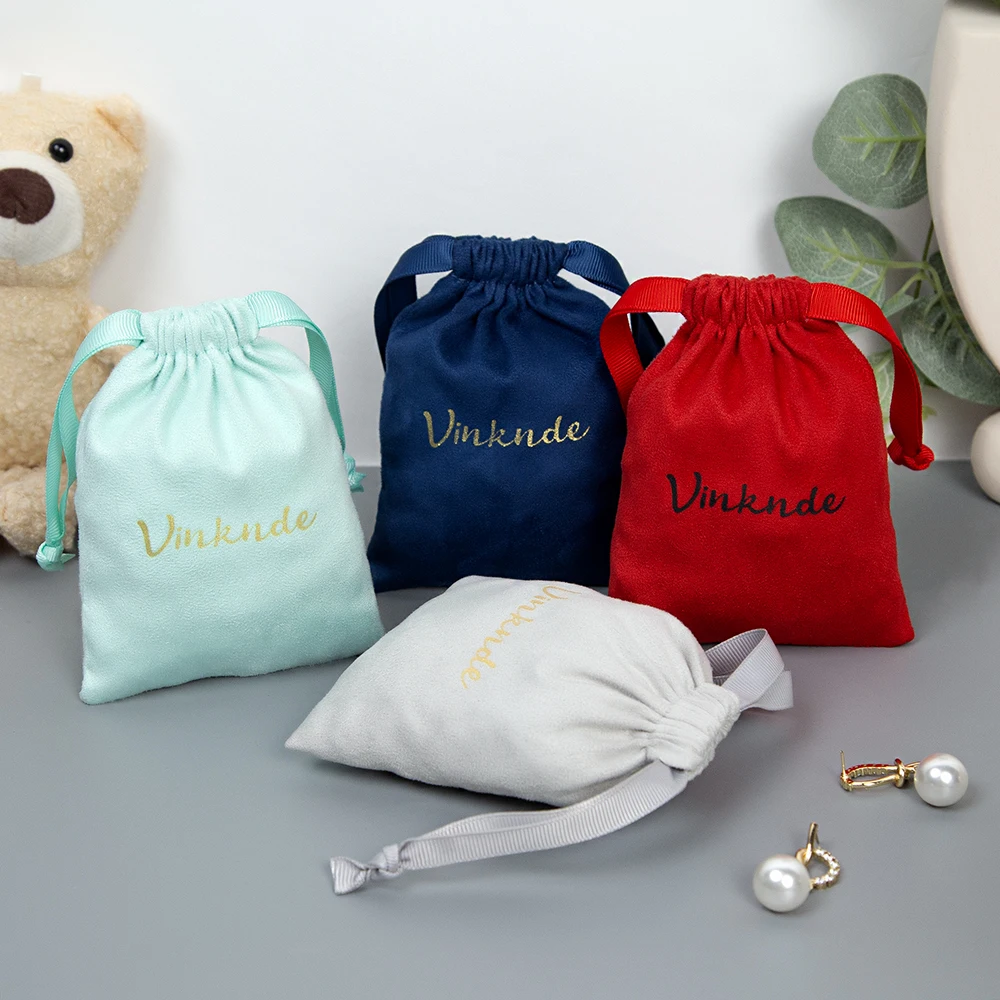 100Pcs Custom Logo Jewelry Bag Pouch Velvet Flannel Jewellry Packaing Bags 9x12cm Earrings Keychain Drawstring Sack Gift Pouches
