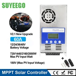 SUYEEGO 40A 60A MPPT Solar Charge Controller 12V 24V 36V 48V Auto Battery Charger Max 180V DC Backlight LCD Solar PV Regulator