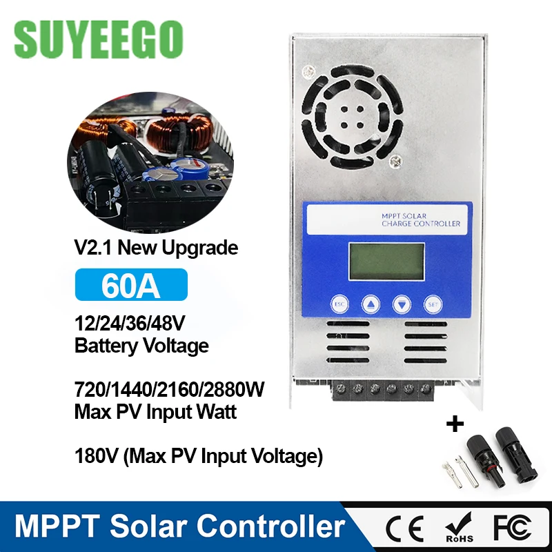 SUYEEGO 40A 60A MPPT Solar Charge Controller 12V 24V 36V 48V Auto Battery Charger Max 180V DC Backlight LCD Solar PV Regulator