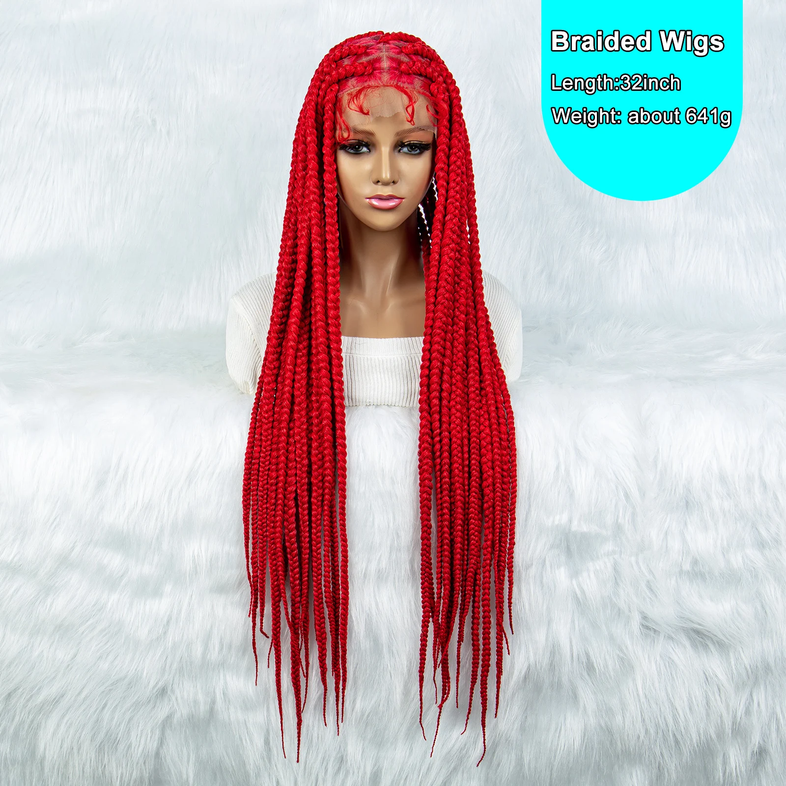 Red Color Braided Wigs for Black Women Synthetic Lace Front Wig Big Knotless Box Full Lace Cornrow Braided Wigs