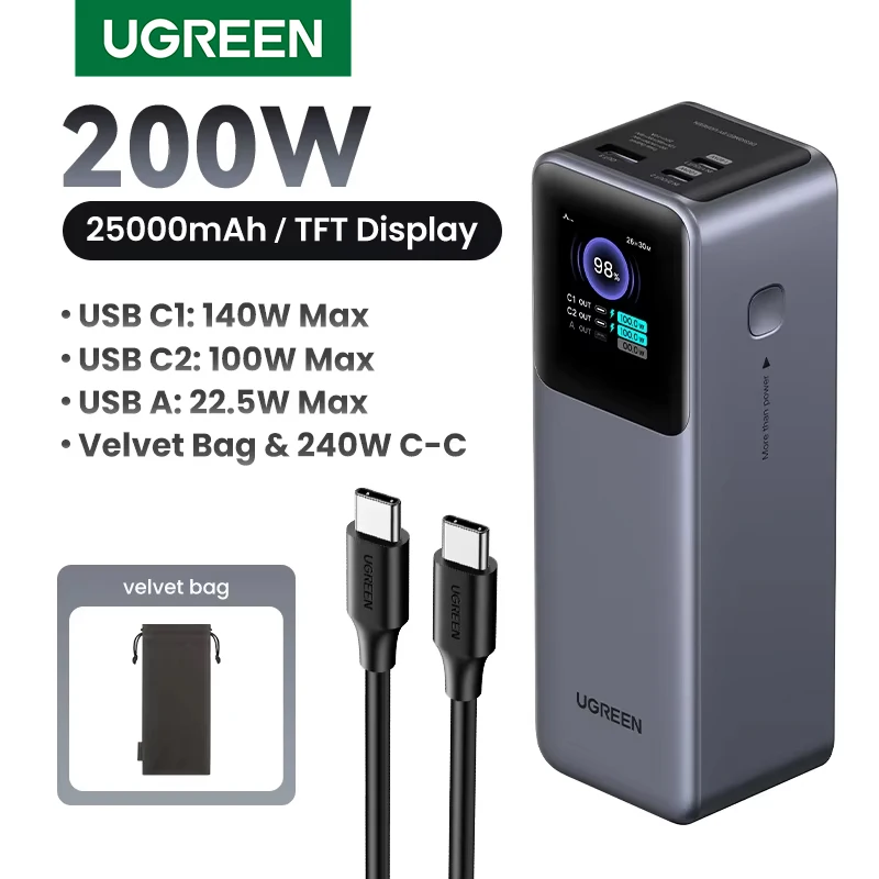 UGREEN Nexode 보조배터리 휴대용 PD 외장 배터리 보조베터리, 맥북 프로, 아이패드 고속 충전 파워 스테이션용, 2...