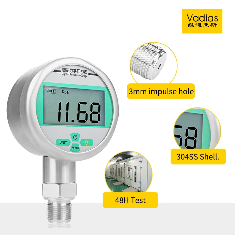 Digital Pressure Gauge 0.2% 0-60Mpa Water Oil Air Pressure Meter 80mm Dial M20*1.5 Radial 3VDC Digital PressURE Gauge