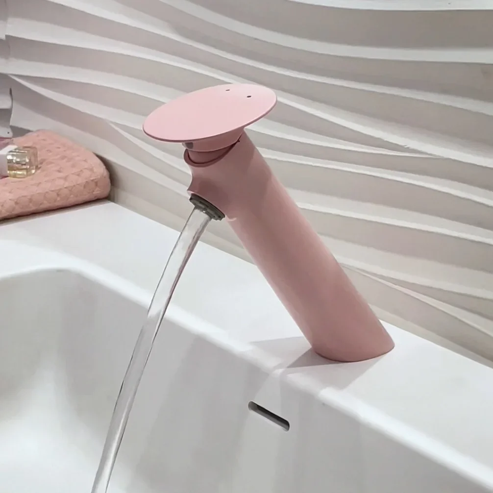 Anti Splash Pink Basin Faucet Full Copper Hot Cold Water Mixer Tap for Bathroom Sink