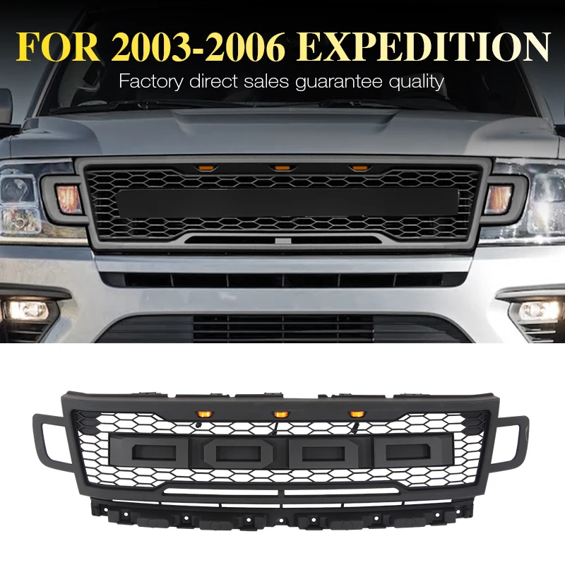 

Auto Parts Front Grille With Side Light Fits For 2018-2021 Ford Expedition Matte Black