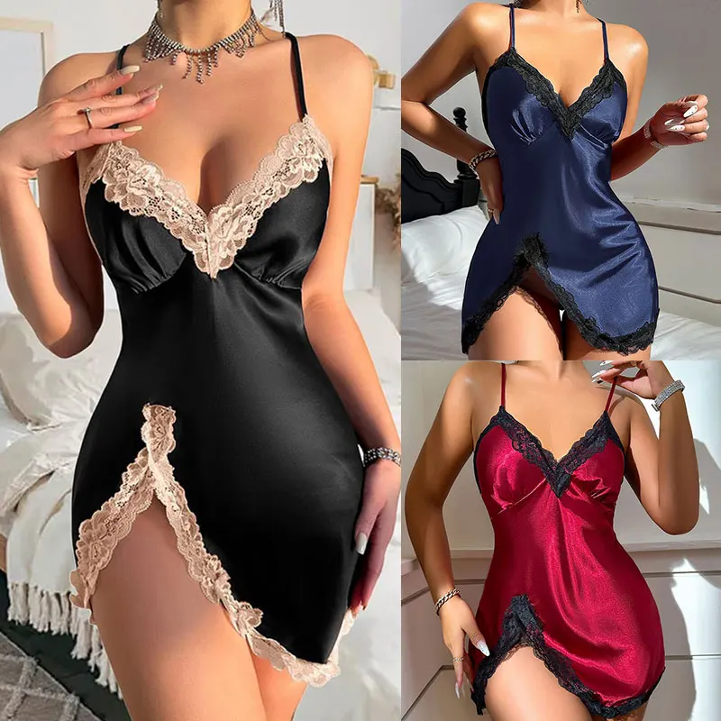 

Модная сексуальная ночная рубашка, элегантная домашняя одежда, атласная шелковистая ночная рубашка, женское нижнее белье на тонких бретельках, короткие пижамы, горячие ночные платья