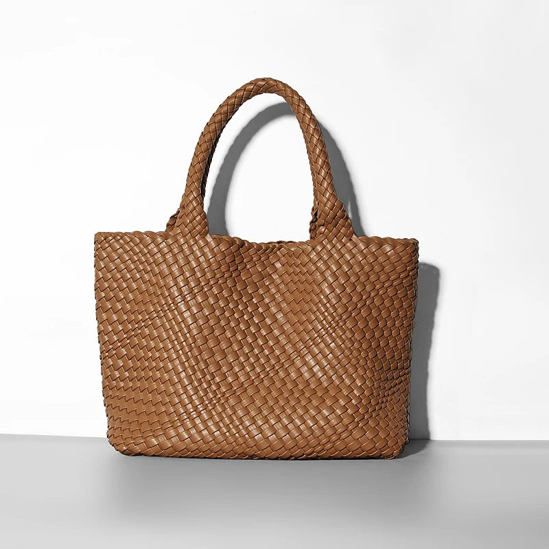 Ladies Handbags Knitted PU Leather Women Shoulder Bag Large Capacity Beach Travel Bag Summer Casual Gift
