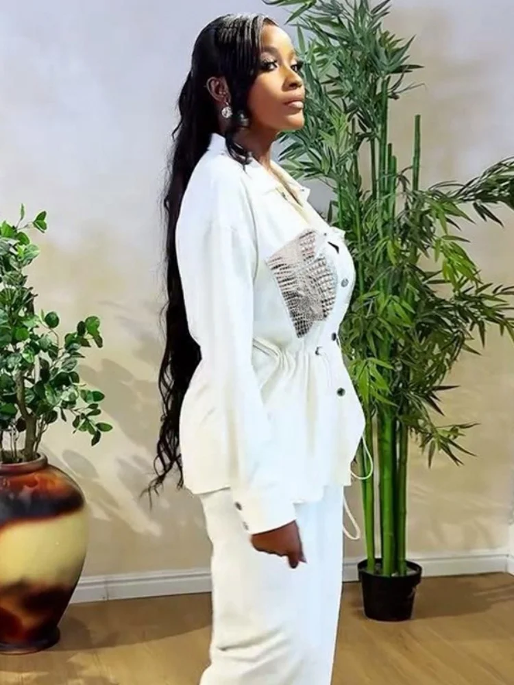 Wmstar Set da due pezzi da donna all'ingrosso elegante camicia a vita stretta cardigan a maniche lunghe pantaloni lunghi fantasia club abiti estivi