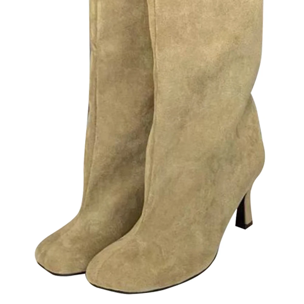 النساء حذاء برقبة للركبة ساحة تو أحذية طويلة جميع المتطابقة واسعة العجل خنجر الأحذية سحب على أحذية عالية الكعب لخريف شتاء #6