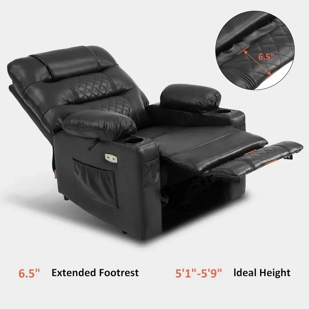 Power Recliner Chair, Electric Reclining with Heat and Massage for Adult, Cup Holder, USB Port, Extended Footrest, Faux Leather