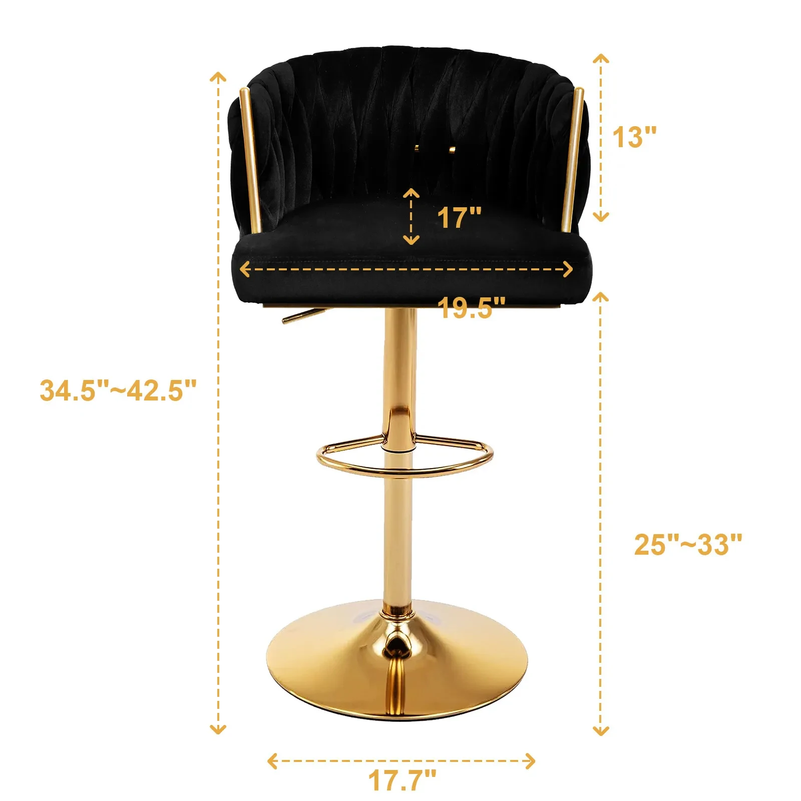 Bar Runway ols Velvet Woven Back, 360 °, Comcussion, Réglable, Suppression recommandée, Sted, Metal Leg